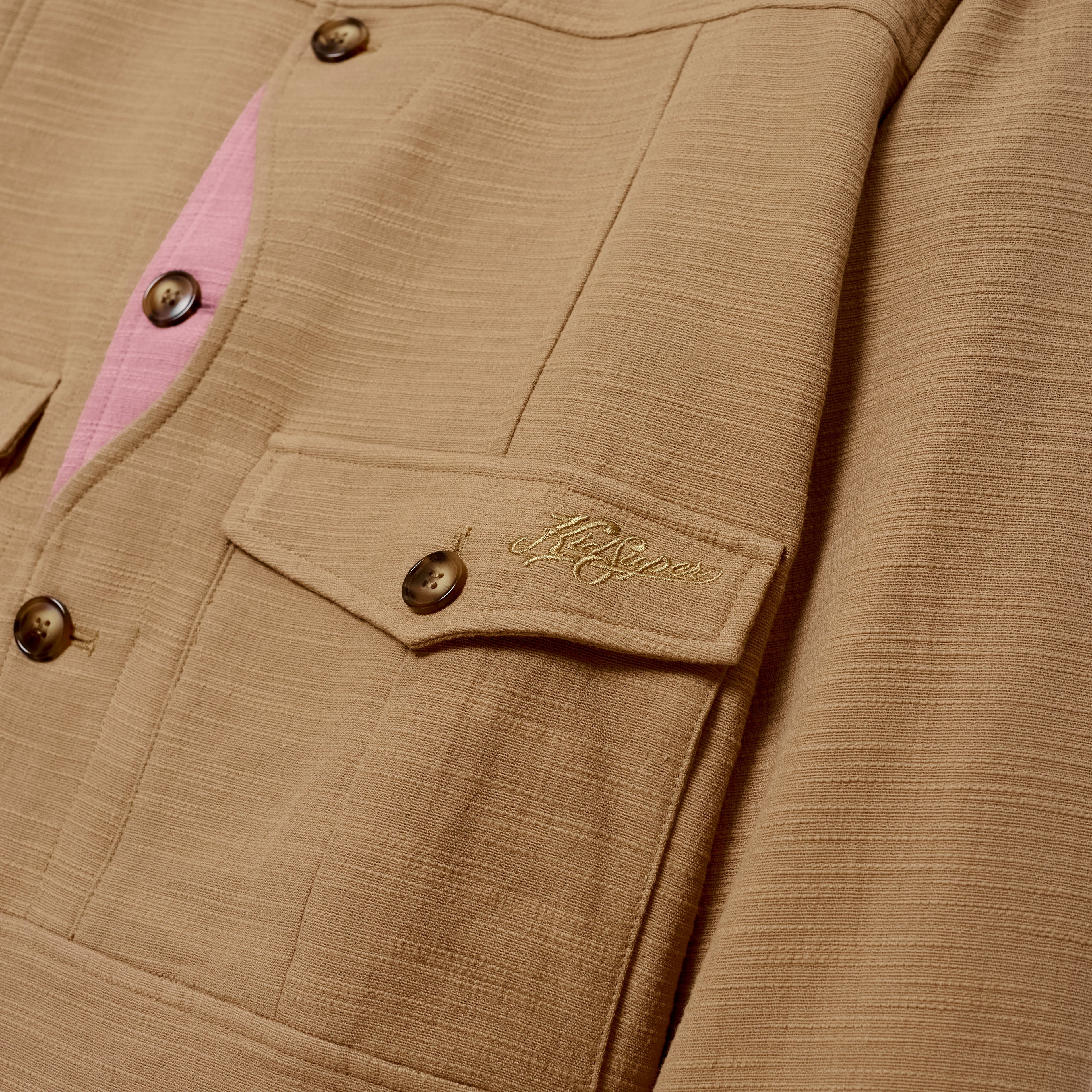 Pocket Detail Cropped Linen Coat [Light Brown]