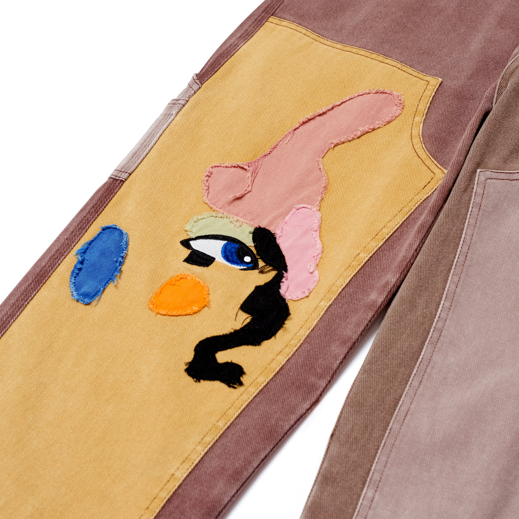 Patchwork Face Double Knee Pant [Brown/Multi]