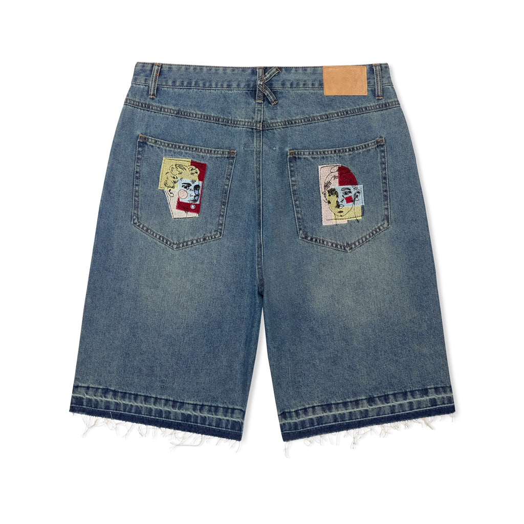 Face Patchwork Baggy Shorts [Light Wash]
