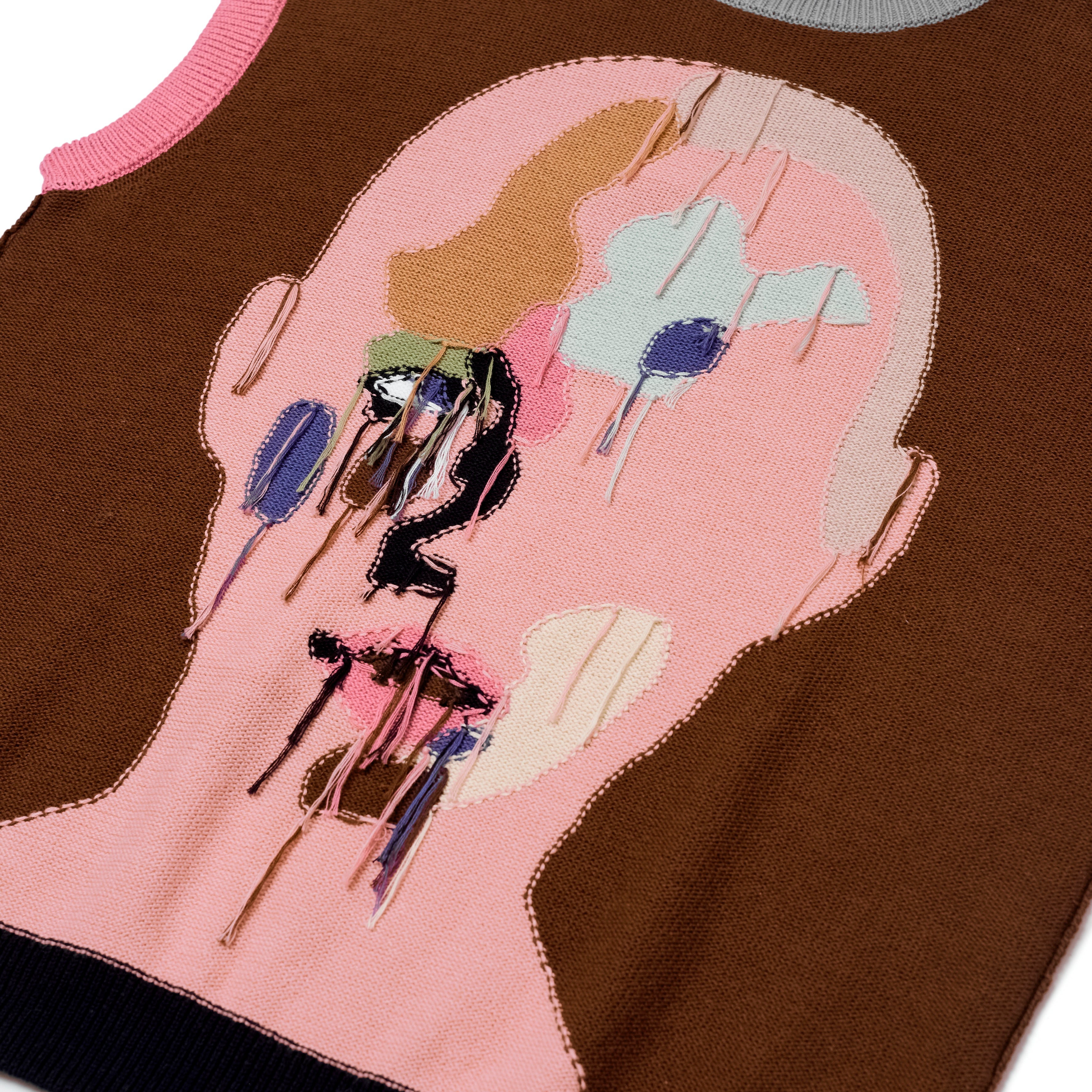Reverse Knit patchwork Face Vest [Brown/ Multi]