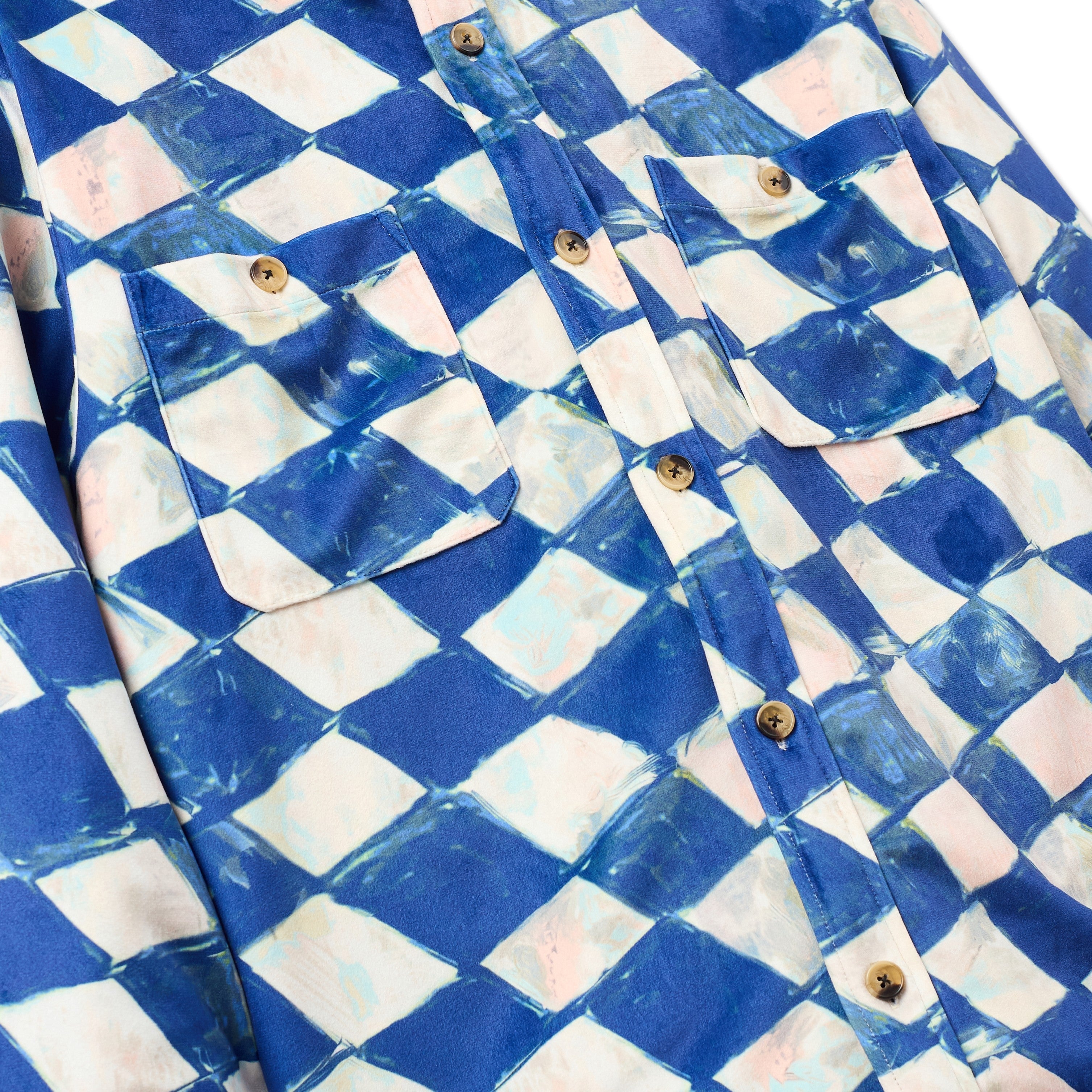 Moleskin Checkered quilted Overshirt [Blue]