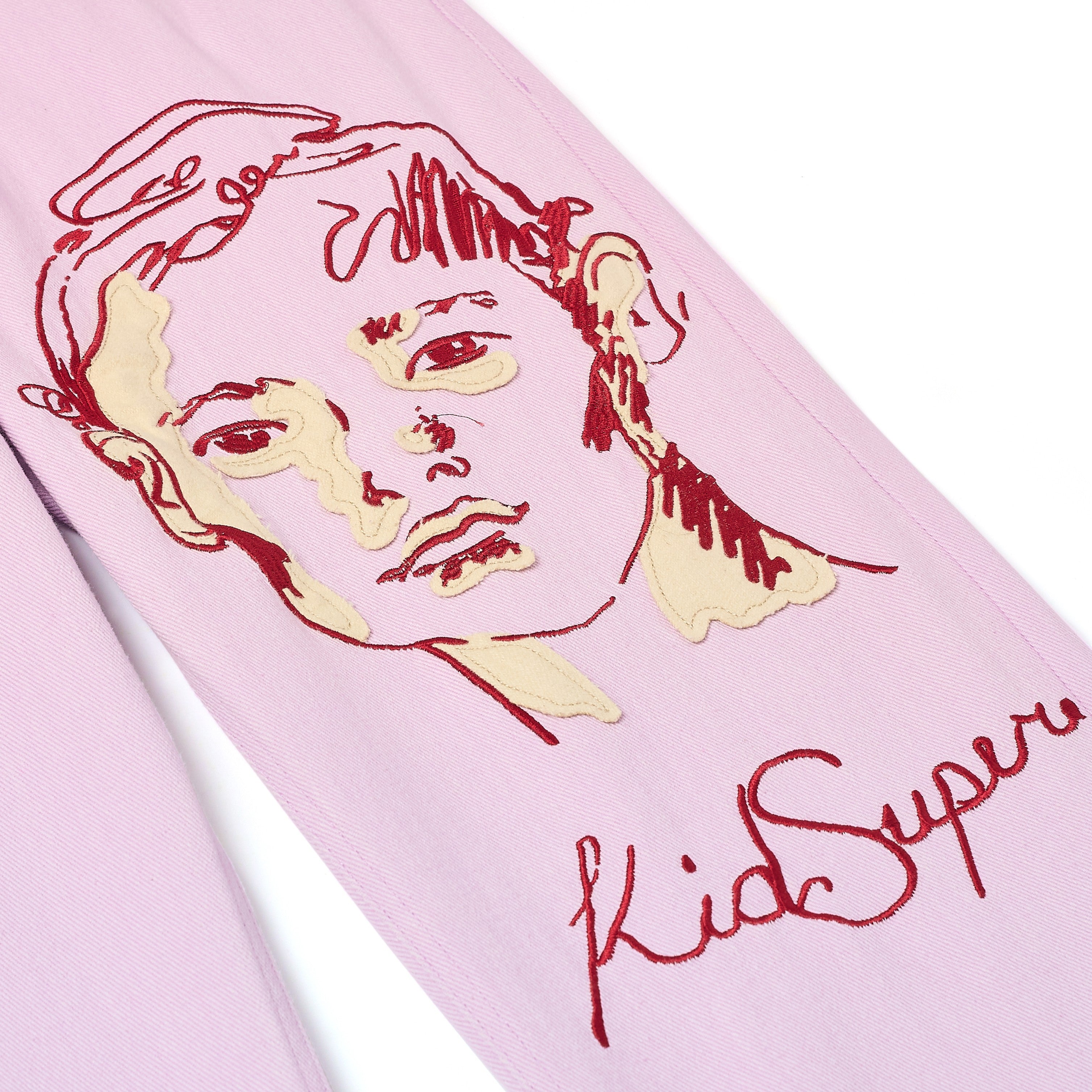 Embroidered Girl Face Denim Pants [Lavender]