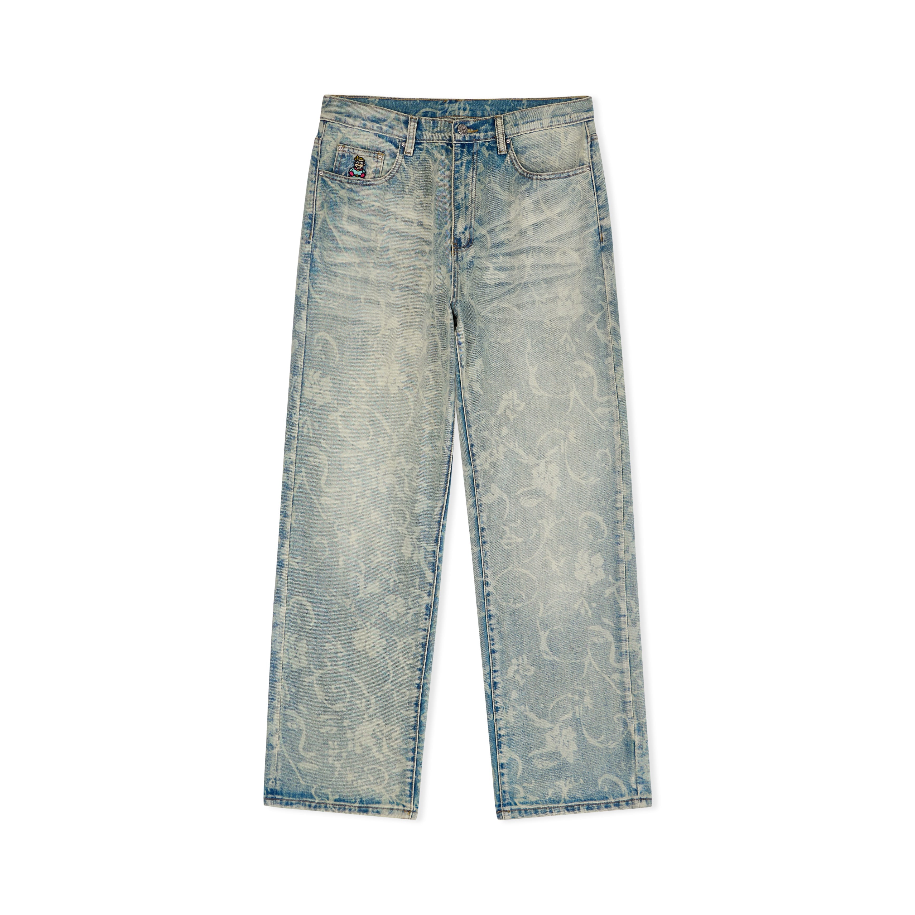 Face Floral Washed Denim Jeans [Light Mud Wash]