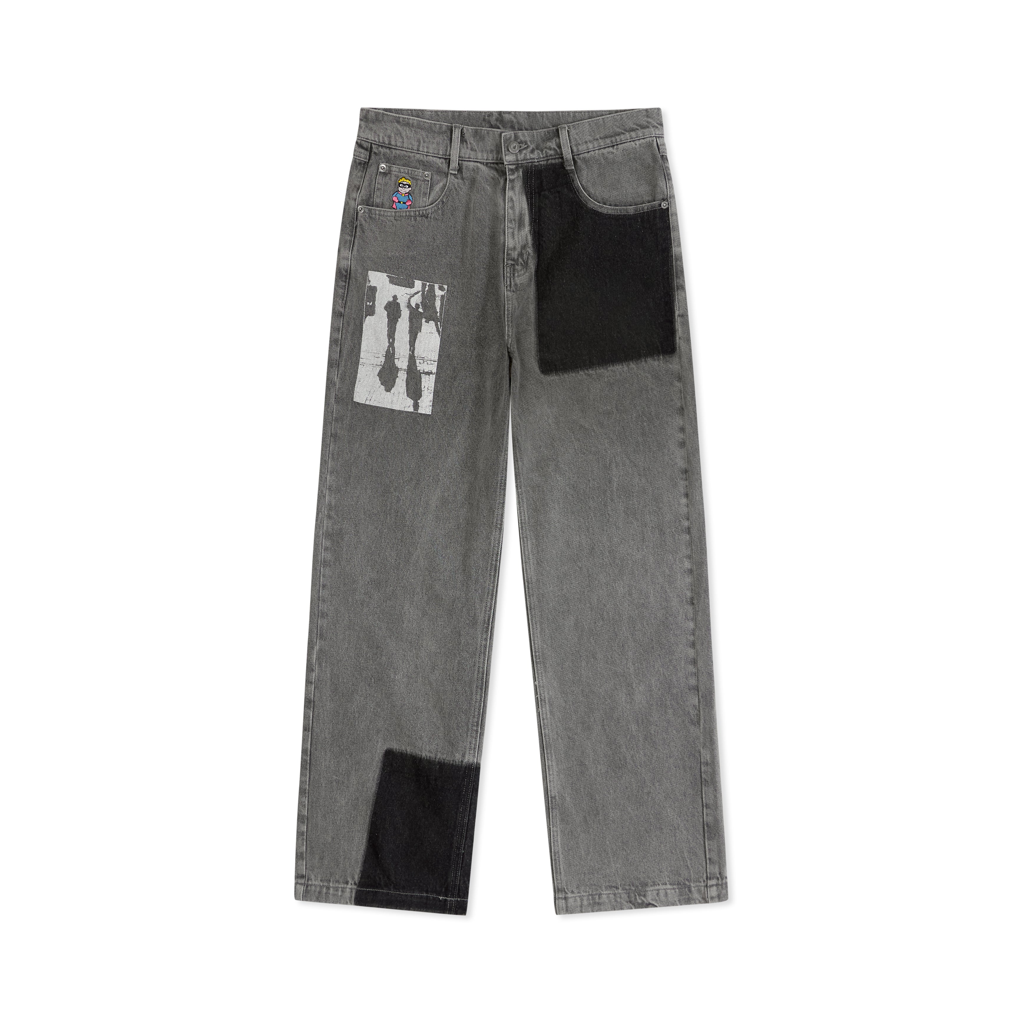 Sun Faded Denim Running Man Jeans [Gray]