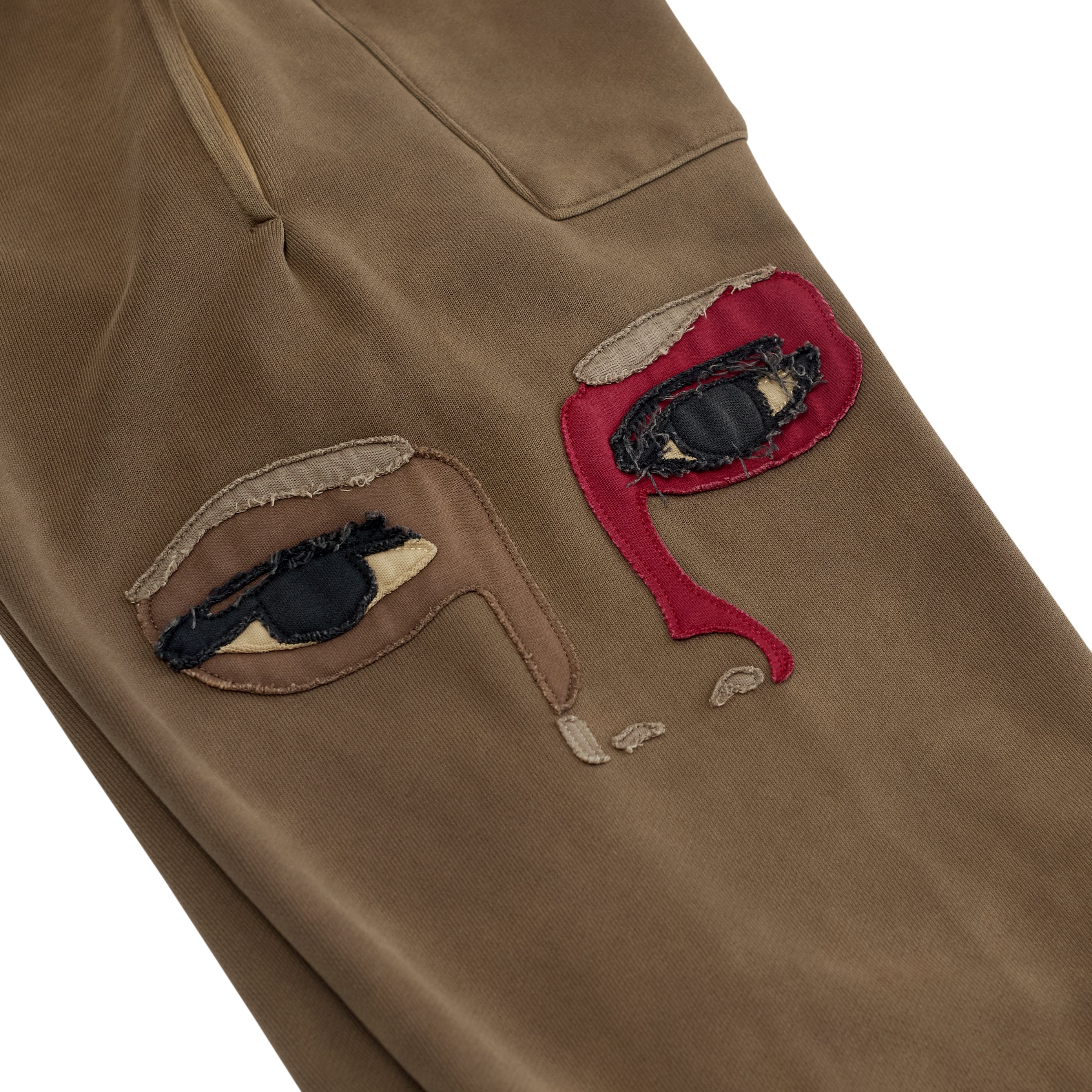 Patchwork Face Heavyweight Sweatpants [Brown]