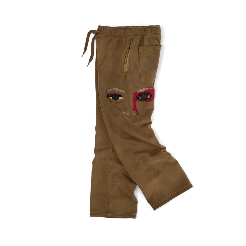 Patchwork Face Heavyweight Sweatpants [Brown]