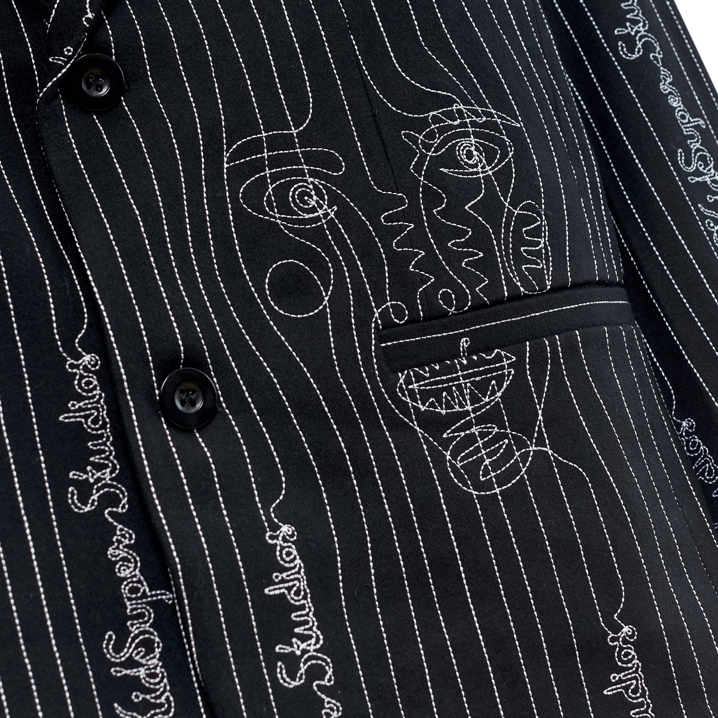 Embroidered KS Pinstripe Suit Top [Black]