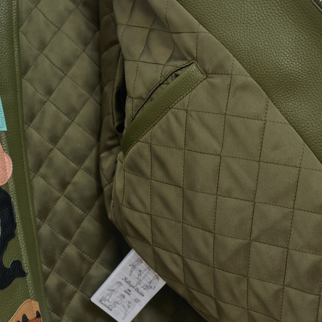 Patchwork Face Leather Varsity Jacket [Green]