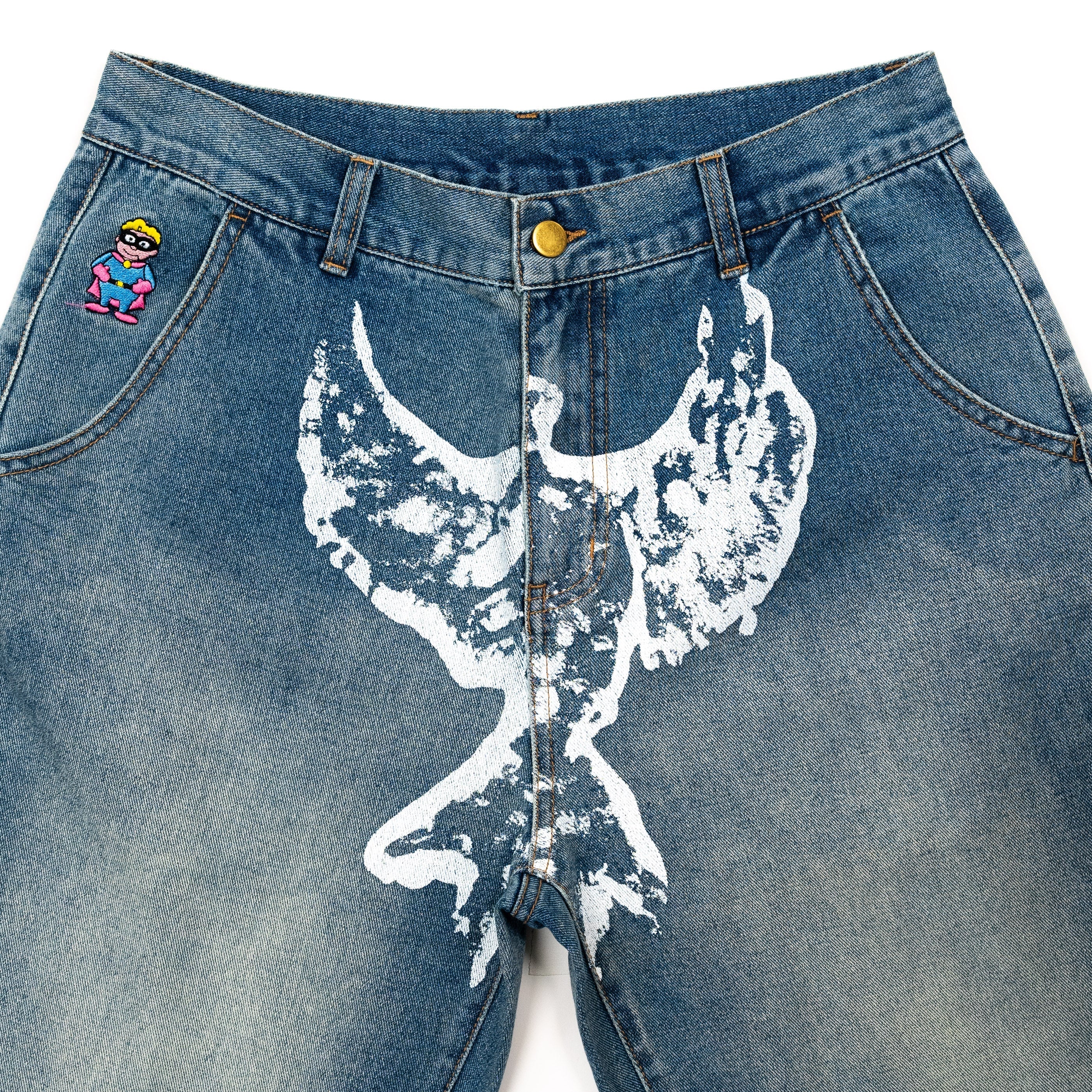 Printed Dove Washed Jeans [Blue]