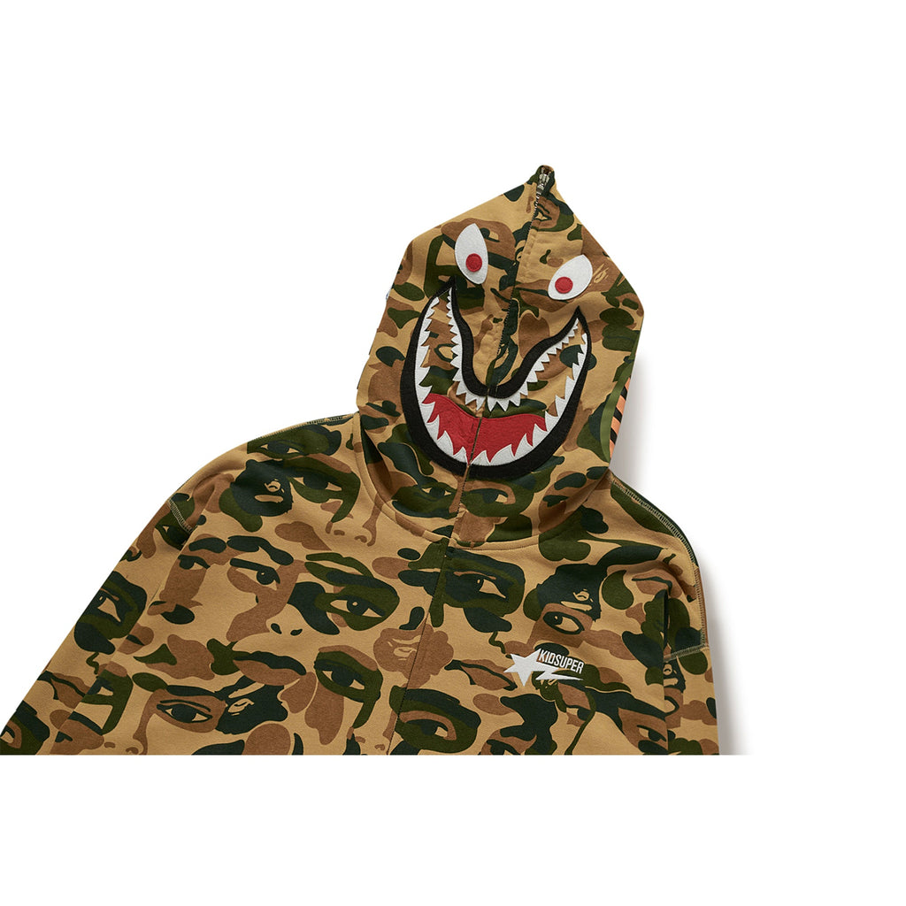 BAPE X KIDSUPER CAMO SHARK FULL ZIP HOODIE [GREEN]